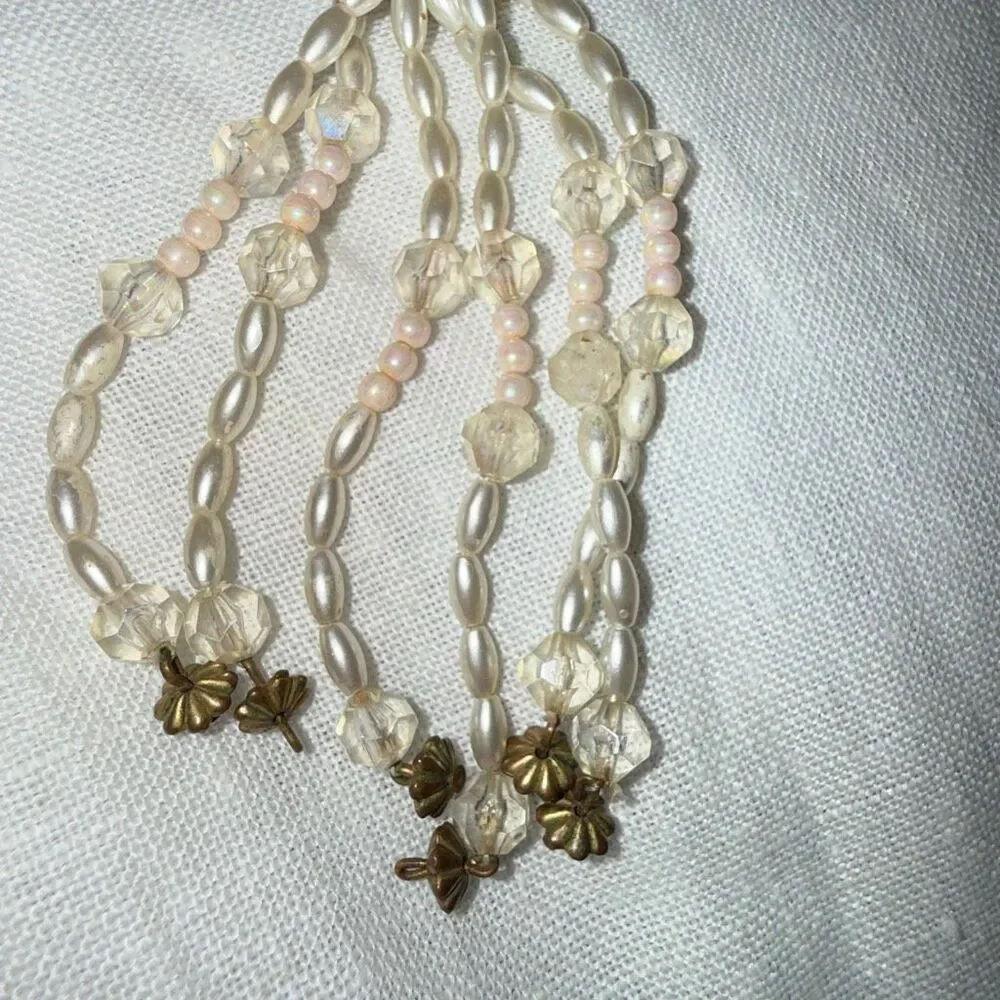Vintage 1950s Faux Pearl Crystal Tassel Necklace Double Strand Mid Century State